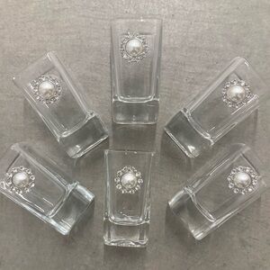 Set of 6 - Elegant Shot Sized Glasses with Faux Pearl & Rhinestone Accent